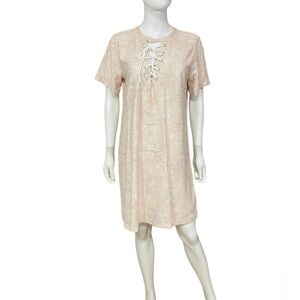 Women’s Distressed Laced V Neck Pink Dress